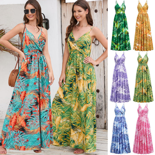 Langes Sommerkleid mit Blumenmuster – luftiges Strandkleid im Swing-Stil