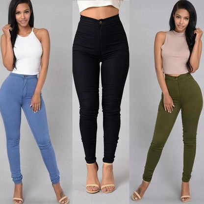 Lässige Damen-Stretchhose mit hoher Taille – schmal geschnittene Skinny-Jeans in Bonbonfarben