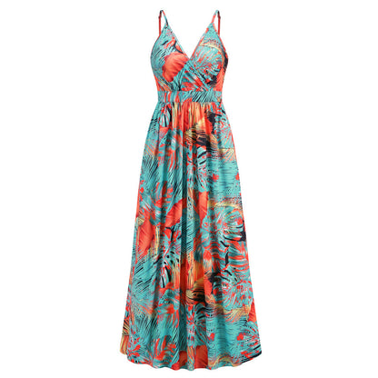 Langes Sommerkleid mit Blumenmuster – luftiges Strandkleid im Swing-Stil