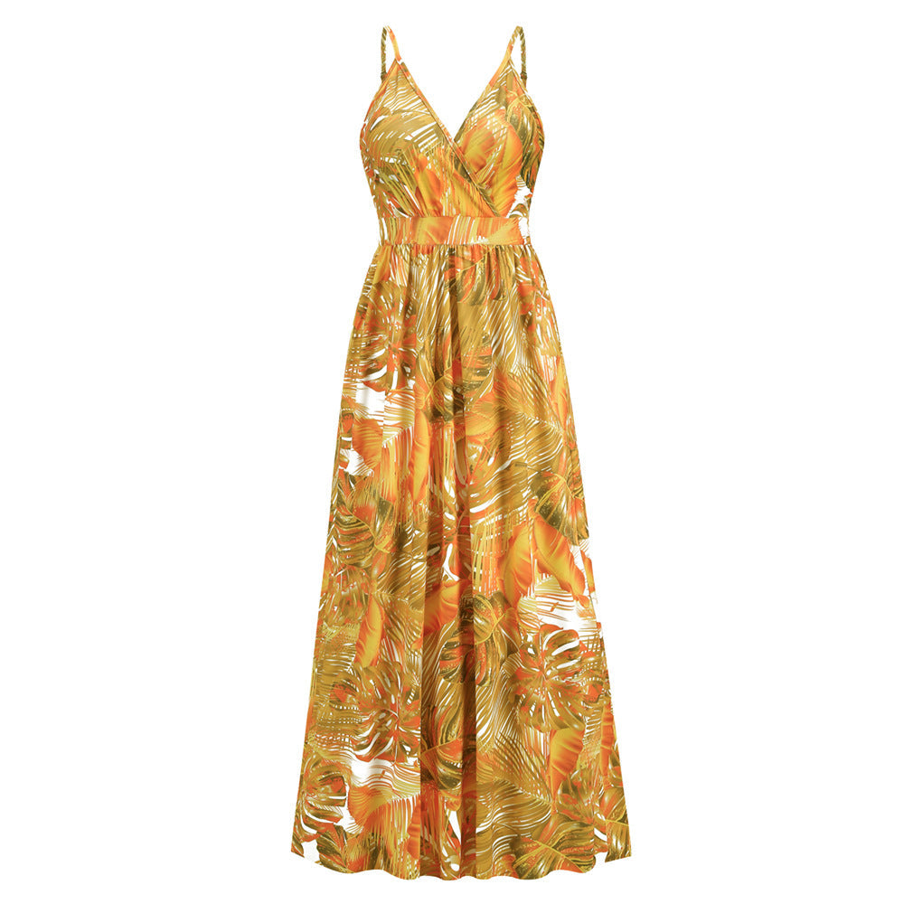Langes Sommerkleid mit Blumenmuster – luftiges Strandkleid im Swing-Stil