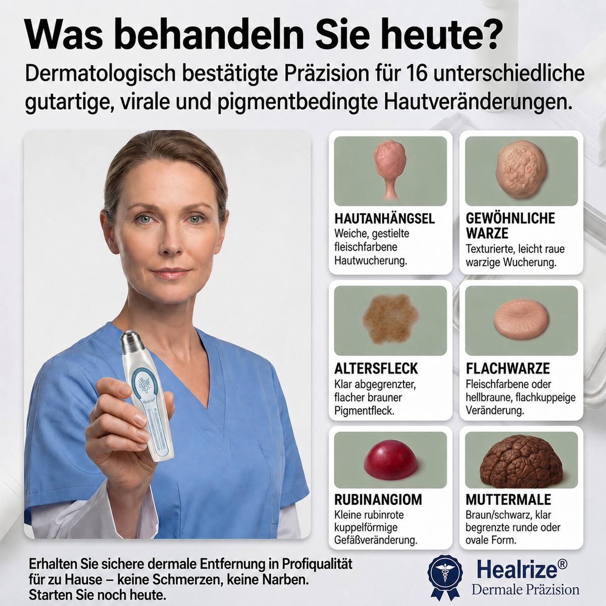 Healrize® 7-Tage Hautmal- & Flecken-Entferner 🐰(Schmerzfrei, Narbenfrei mit Rollball-Applikator)🐰
