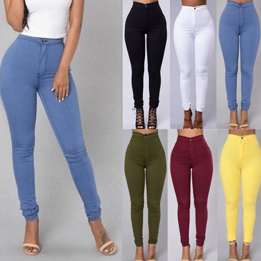 Lässige Damen-Stretchhose mit hoher Taille – schmal geschnittene Skinny-Jeans in Bonbonfarben