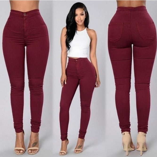 Lässige Damen-Stretchhose mit hoher Taille – schmal geschnittene Skinny-Jeans in Bonbonfarben