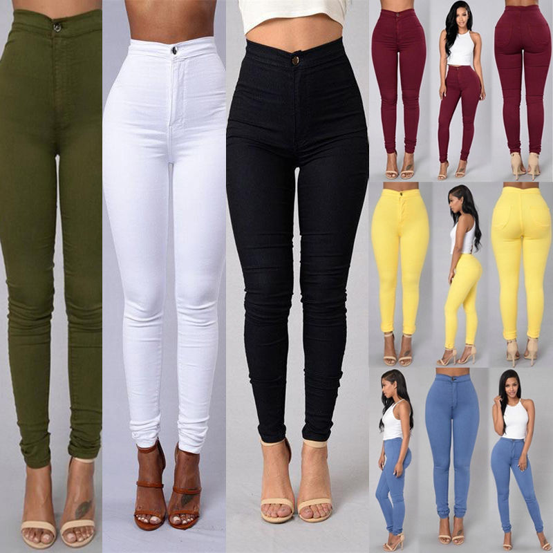 Lässige Damen-Stretchhose mit hoher Taille – schmal geschnittene Skinny-Jeans in Bonbonfarben