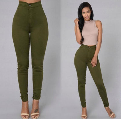 Lässige Damen-Stretchhose mit hoher Taille – schmal geschnittene Skinny-Jeans in Bonbonfarben